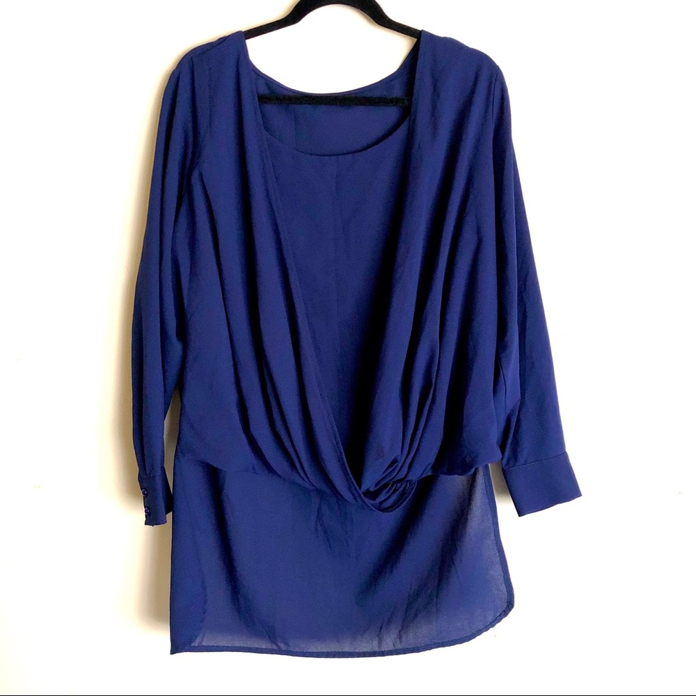 IGIGI navy blue hi-low layered wrap blouse